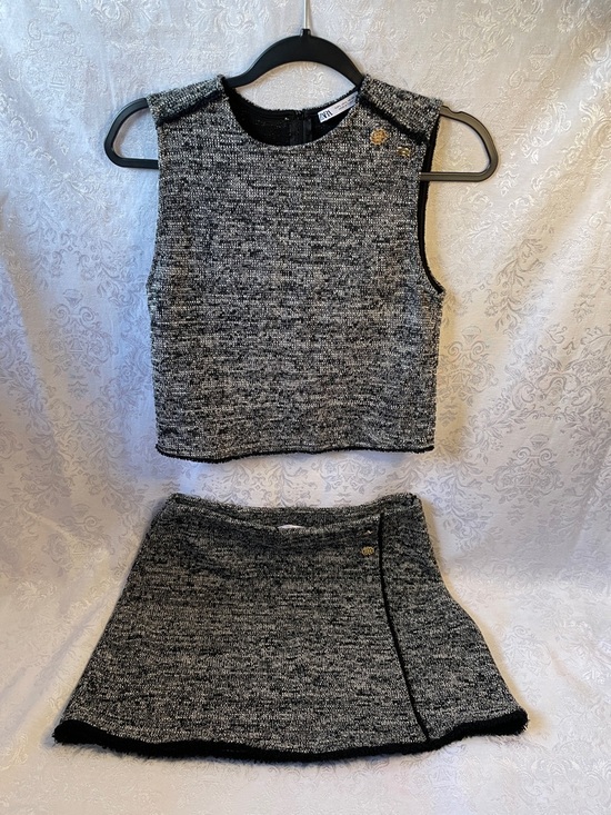 Zara Dresses & Skirts - ZARA Black & Gray Tweed Crop Top and Mini Skirt Set. Size 6.